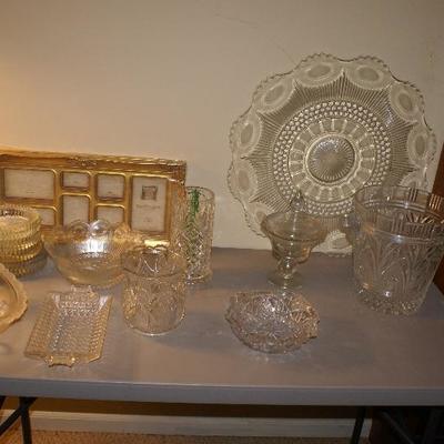 Assortment of Old Antique Glass Serving Trays, Bowls, Vases & More 
