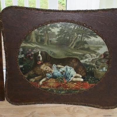 Framed Victorian Era Litho of Child & Her Dog 