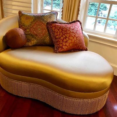 Gold satin settee with fringe
