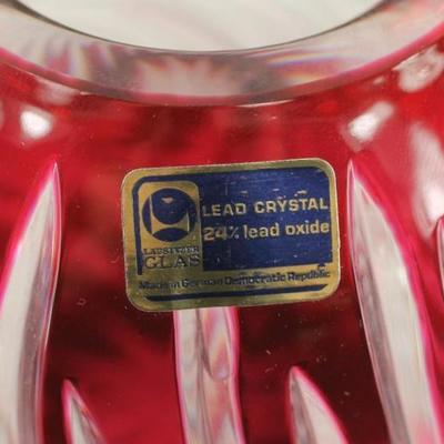 Lausitzer Glass Lead Crystal Red Cut to Clear Ball Vase, Made in German Democratic Republic GDR