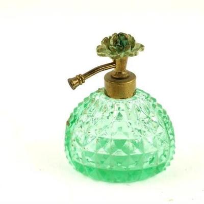 I W Rice Green Glass Perfume Bottle