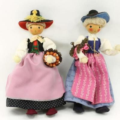 2 Dolls with Wooden Heads