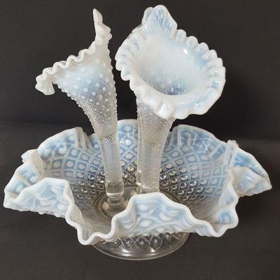 310: Fenton French Opalescent Diamond Lace Epergne