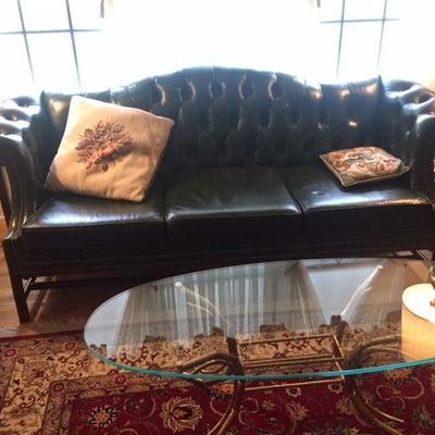 Fabulous Like New Tufted  Leather Chippendale Camelback Sofa