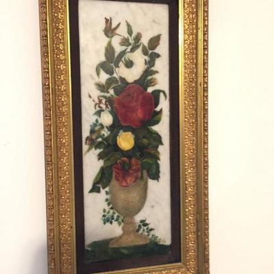Antique Victorian Framed Memorial Painting on Marble.