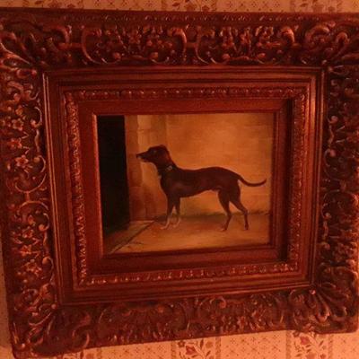 Dog painting in beautiful ornate frame