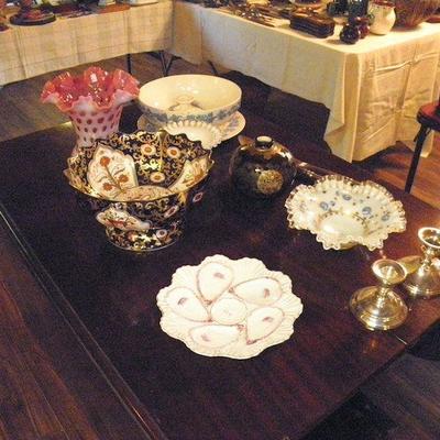 selection of antique glass and porcelain