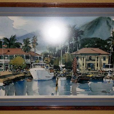Vern Tremewen Watercolor Pioneer Inn Harbor Lahaina Maui Framed Matted Print