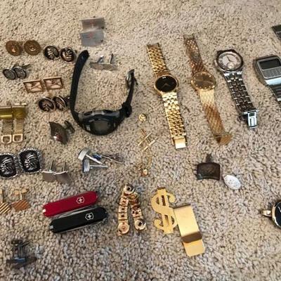 Men's watches, cuff links, tie clips