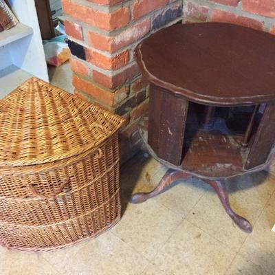 Covered Basket & Round Table.