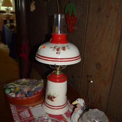 Vintage Buffet Cabinet, Lamp, Glassware