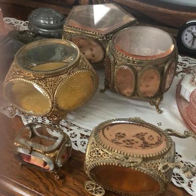 Antique glass Victorian jewelry/trinket boxes