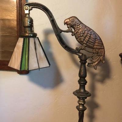 Figural parrot bridge floor lamp