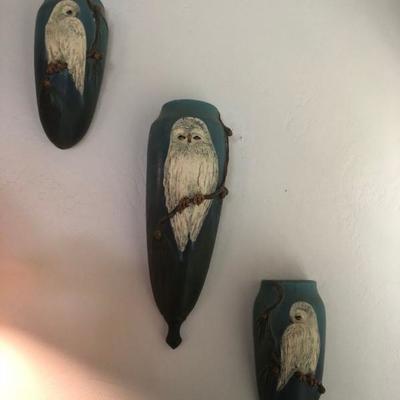 Ephraim pottery wall pockets with white owls