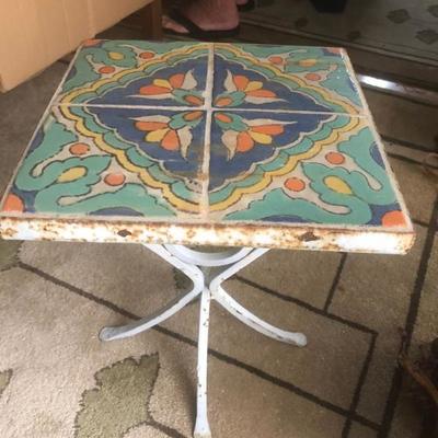 Catalina Pottery 1950s tile table on wrought iron stand