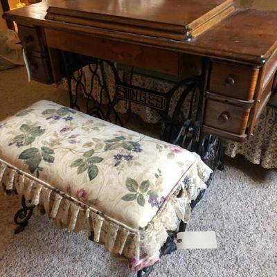 Old sewing table and bench 