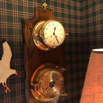 True vintage barometer and clock with key 