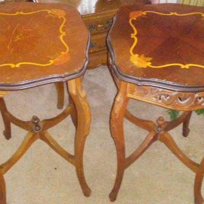 Pair of inlaid tables (large front piece missing - selling as is)