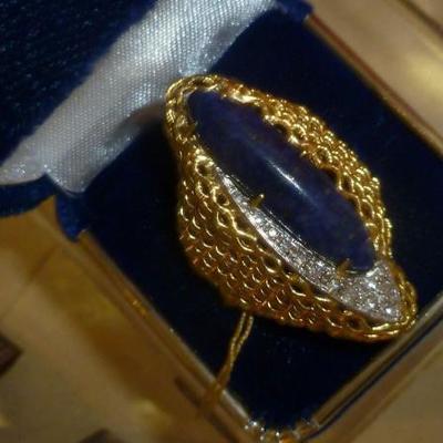 18K diamond lapis ring.