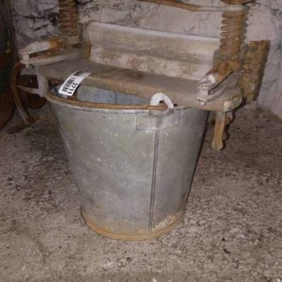 Antique Metal Wash Bucket with Wringer Attachment