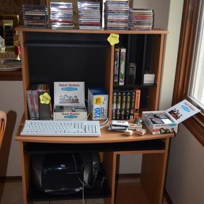 Computer Desk, Office Supplies, DVD's, & VHS Tapes