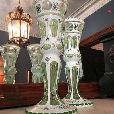 Bohemian Glass Vases, Pair 