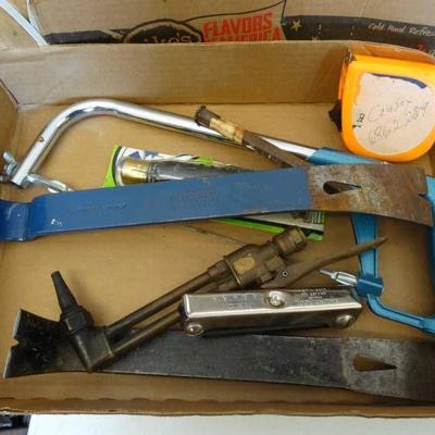 2 Pry bars, allen wrenches, saw, & measuring tape.