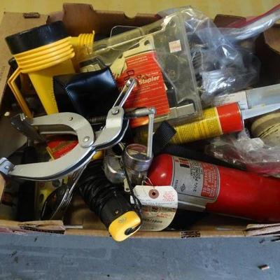 Flashlights, tools, fire extinguisher, & more.