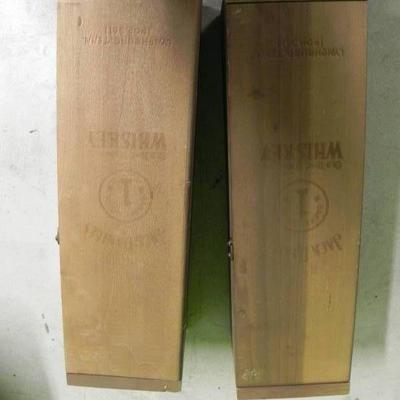 Whiskey Bottles in wood Boxes