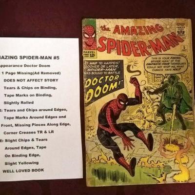 AMAZING SPIDER-MAN #5 â€“ First Appearance of Dr. Doom
BOOK:	1 Page Missing (Ad Removed) â€“ Does Not Affect Story
	Tears and Chips on...
