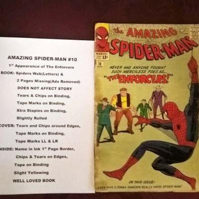 AMAZING SPIDER-MAN #10 â€“ First Appearance of The Enforcers
BOOK:	Spiders Web (Letters) and 2 Pages Missing (Ad Removed) â€“ Does Not...