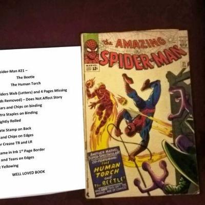 AMAZING SPIDER-MAN #21 â€“ The Beetle, The Human Torch; BOOK: Spiders Web (Letters) and 4 Pages Missing (Ads Removed) â€“ Does Not Affect...