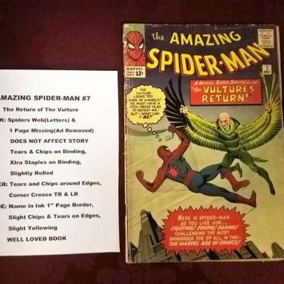 AMAZING SPIDER-MAN #7 â€“ The Return of the Vulture
BOOK:	Spiders Web (Letters) and 1 Page Missing (Ad Removed) â€“ Does Not Affect...