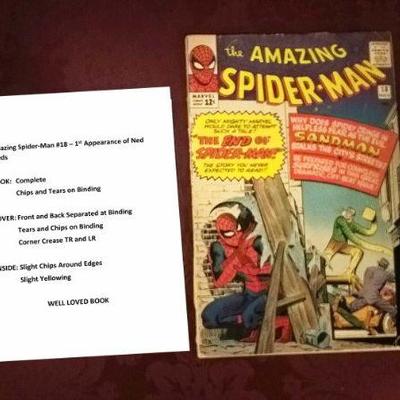 AMAZING SPIDER-MAN #18 â€“ 1st Appearance of Ned Leeds
BOOK:	Complete
	Chips and Tears on Binding
COVER:	Front and Back Separated at...