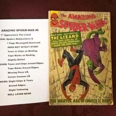 AMAZING SPIDER-MAN #6 â€“ First Appearance of The Lizard
BOOK:	Spiders Web (Letters) and 1 Page Missing (Ad Removed) â€“ Does Not Affect...