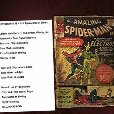 AMAZING SPIDER-MAN #9 â€“ First Appearance of Electro
BOOK:	Spiders Web (Letters) and 2 Pages Missing (Ad Removed) â€“ Does Not Affect...
