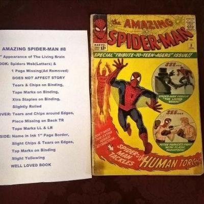 AMAZING SPIDER-MAN #8 â€“ First Appearance of The Living Brain
BOOK:	Spiders Web (Letters) and 1 Page Missing (Ad Removed) â€“ Does Not...
