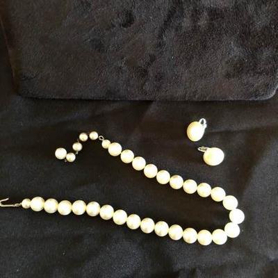 Pearl Necklace and Clip Earrings