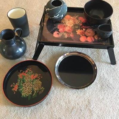 Asian Inspired Trays and Pottery