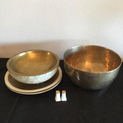 Set of Brass and Brown Serving Pieces
