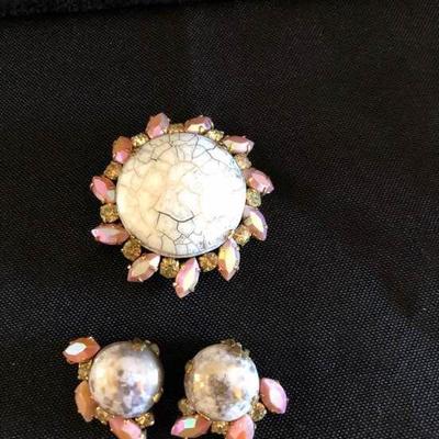 Set of Clip Earrings and Pin