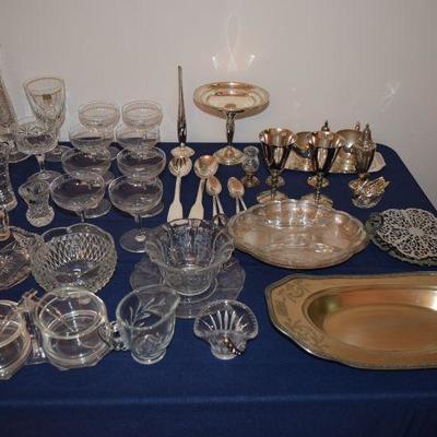 Silver and Glass Stemware, Serving Bowls, Trays