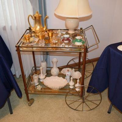 Vintage Serving Cart, Coffee Serveware Set, Vases, Decorative Serving Bowls