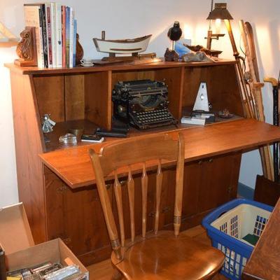 Desk, Chair, Antique Typewriter, Boat Model, Books, Lamp