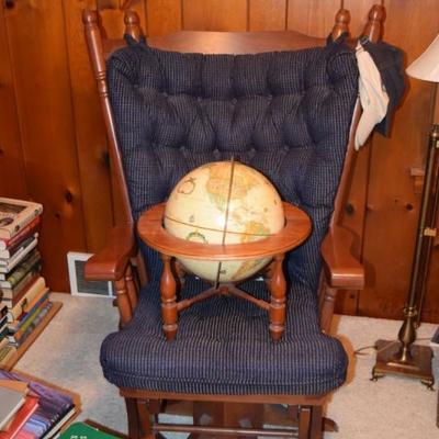 Wooden Rocker, Globe in Stand, Art, Floor Lamp, Books