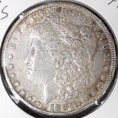 1887 S Morgan Silver Dollar, XF-AU Detail