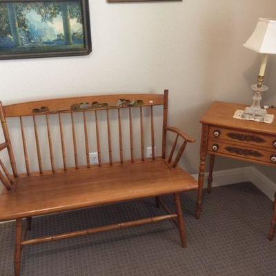 Bench and small side table with drawers.