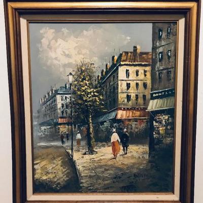 Paris scenery in oil by Caroline Burnett. Signed.(approx 36