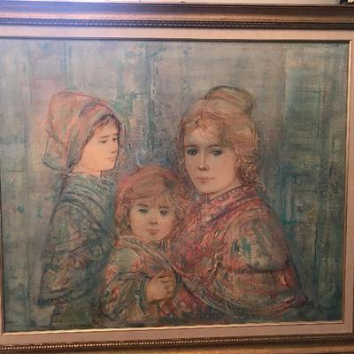Hanna and her two Children signed Edna Hibel Exclusive framed lithograph on board Limited Edition 90 of 1000. Large (Approx 36