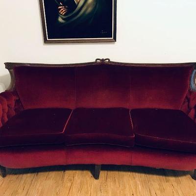 Velvet Red American Victorian Sofa (Tufted on the arms) $125